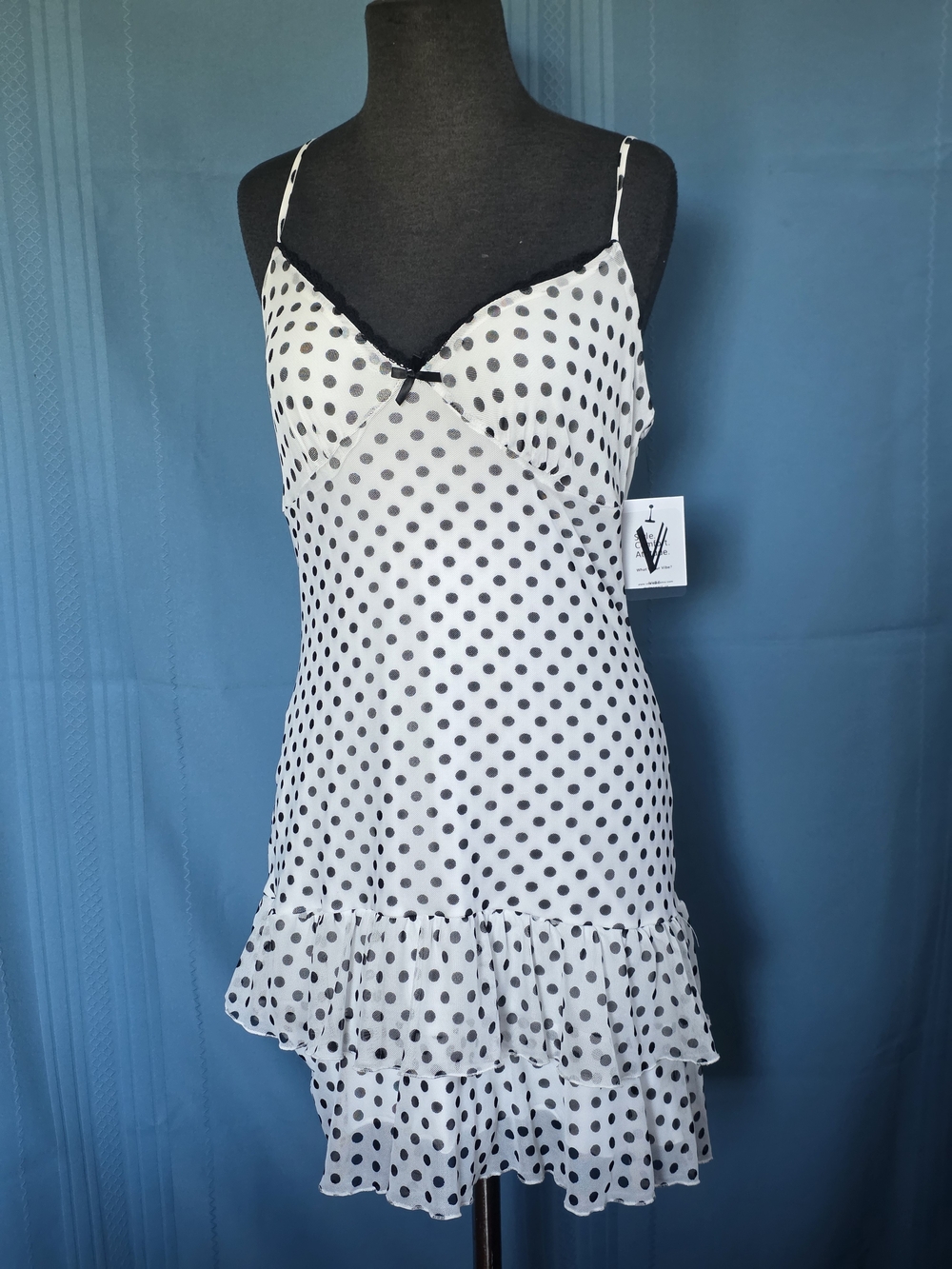 Vibe Apparel Co. Polka Dot Ruffle Slip Dress White with Black Dots XL NWT Y2K